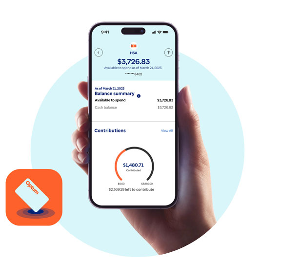 Tap to pay icon and smartphone displaying health account information 